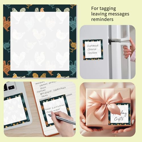 Cute Sticky Notes 3 x 3 in, 2 Pack Self Stick Note Pads with Fun Patterns, Strong Adhesive Memo Pads for Office School Home, 80 Sheets per Pad Cute Chickens - color: Cute Chickens