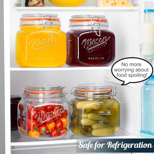 Half Gallon Mason Jar with Hinged Lid, 2 Pack Glass Canister, 64 Oz - color: 64oz-Square-2 Pack-Hinged Lid