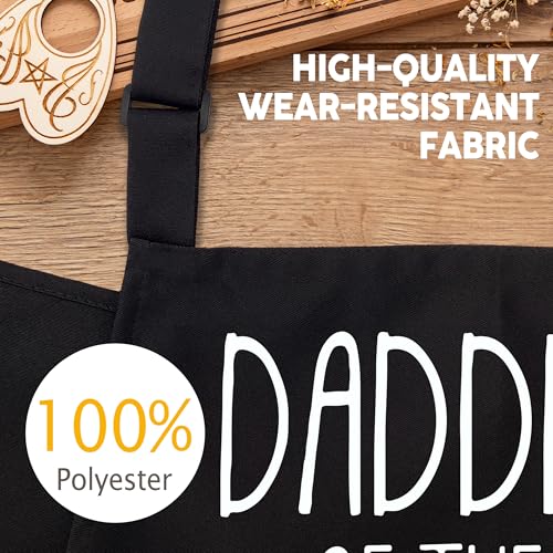 Daddio Of The Patio Funny Aprons for Men with 2 Pockets, Cooking Apron for Dad, Gag Gifts for Men, Adjustable BBQ Grilling Apron for Husband, Chef Kitchen Gifts for Birthday & Father’s Day - A03 - color: Daddio of the Patio