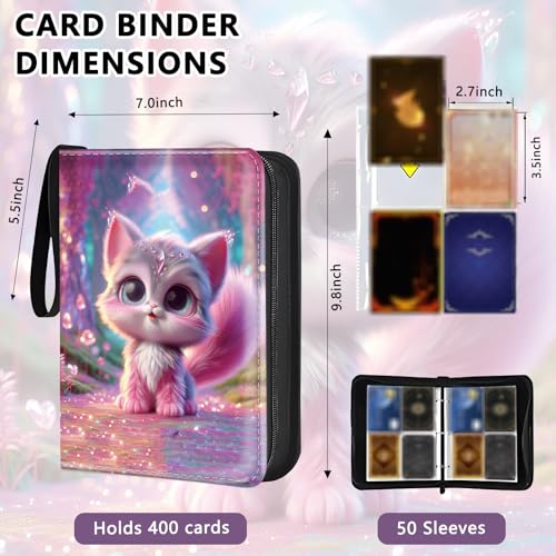4 Pocket Trading Card Binder, Holds 400 Cards, 3-Ring Binder - color: Cute pink cat