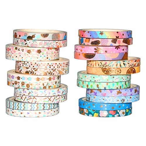YUBBAEX 24 Rolls Skinny Washi Tape Set Gold Foil Print Decorative Tapes for Arts, DIY Crafts, Bullet Journals, Planners, Scrapbooking, Wrapping (Basic 5mm) - style: Basic 5mm