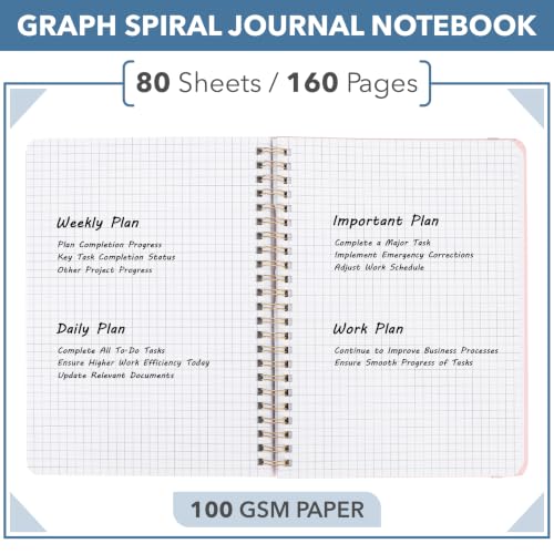 Mr. Pen- Graph Grid Spiral Journal Notebook Set, A5 (5.7" x 7.9"), 160 Page - color: Pink