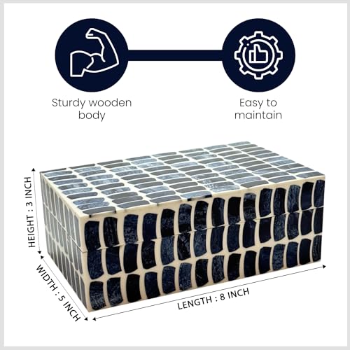 Perilla Home Home Decor Decorative Storage Wooden Box Small Shibu Organizer Tool Stash Card Craft Treasure Trinket Memory Keepsake Jewelry Box for Men and Women, Gifts For All, Blue and Off White - color: Blue & Off White
