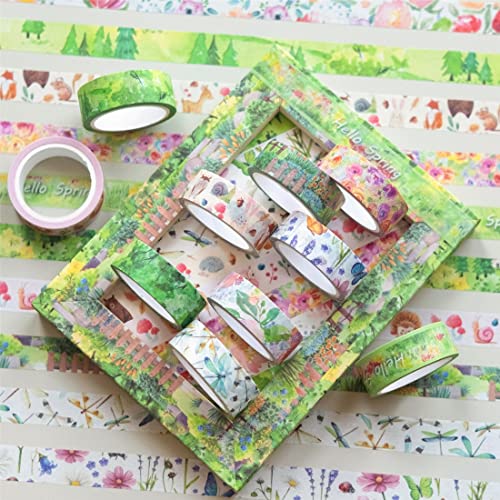 YUBBAEX 10 Rolls Four Seasons Washi Tape Set Green Grass Flowers Masking Decorative Tapes (Spring) - color: Spring