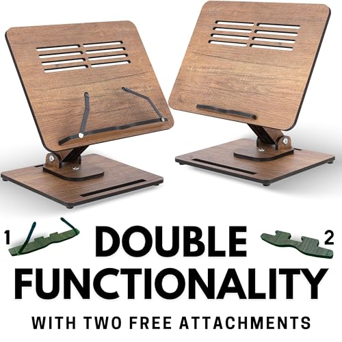 Vigo Wood 360° Rotating Book Stand, Tilt and Height Adjustable Laptop and Cookbook Holder, Foldable Reading Desk (Walnut)