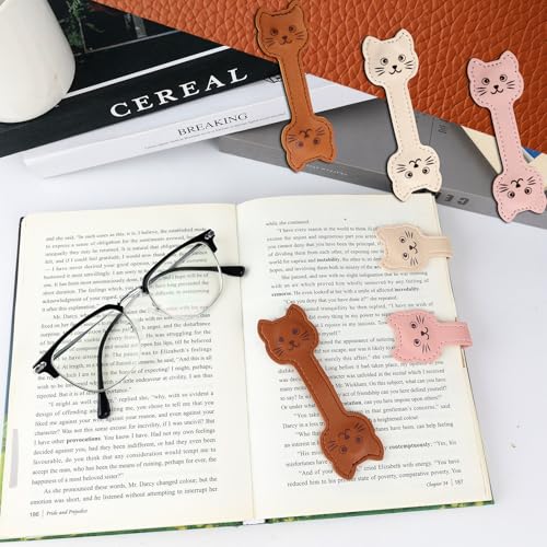 Zkptops Magnetic Leather Bookmarks Cute Cat Book Markers for Reading Women Men Strong Magnet Bookmark Clips Page Mark Unique Books Accessories Gifts for Book Lovers Teachers Students Reader (Brown)