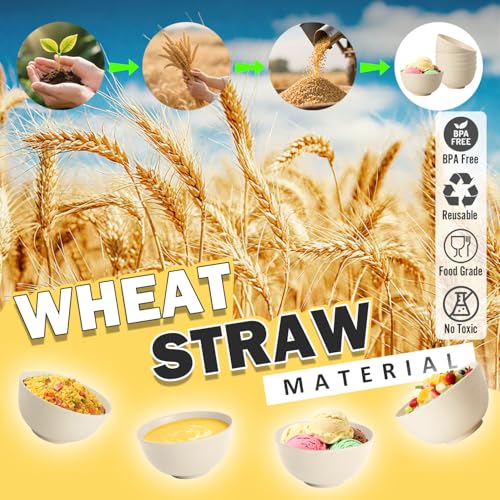 Wheat Straw Mini Bowls Set of 6, Unbreakable 10 OZ Dessert Bowls for Yogurt, Appetizers, Ice Cream, Plastic Bowls Microwave & Dishwasher Safe, Beige - color: Beige, size: 10 OZ