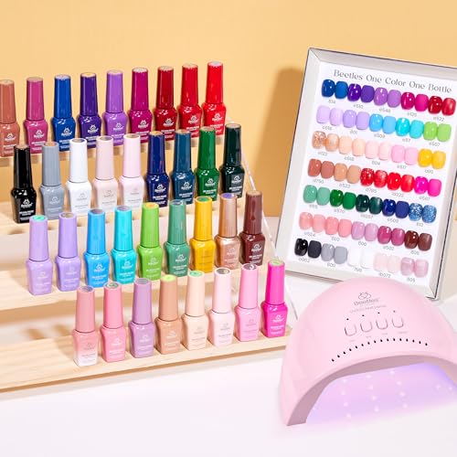 Beetles Gel Nail Polish Kit with U V Light - 35 Colors 68Pcs Gel Polish Set - color: C-Seasonal Whispers