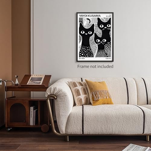 rumlud Cute Black Cat Poster Japanese Yayoi Kusama Wall Art Trendy Animal Canvas Prints for Bedroom Dorm Wall Decor Cat Lover Gifts 12X16 inch Unframed - color: Trendy 5-Unframed, size: 16"L x 12"W