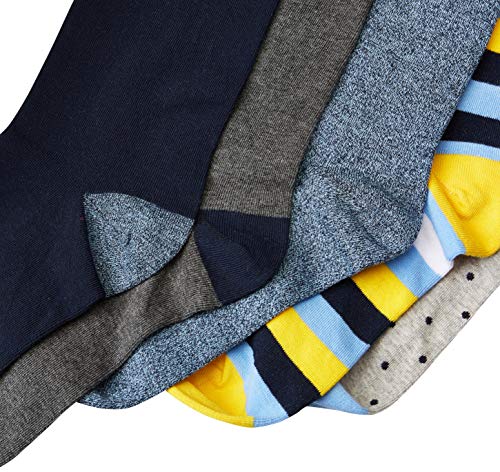 Amazon Essentials Men's Patterned Cotton Dress Crew Socks, 5 Pairs - color: Blue/Yellow/Grey, size: 8-12