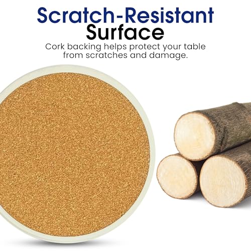 Spring Season Flowers Round Coasters Set of 6 - Abosrbent Ceramic Coasters with Metal Stand for Drinks, Coffee, Non-Slip Cork Back for Tabletop Protection, 4 Inches (Cherry Blossom) - color: Cherry Blossom