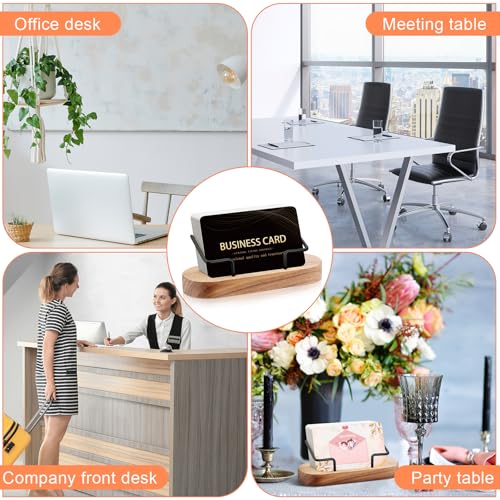 Amyhill 2 Pcs Wood Business Card Holders Display for Desk, Wood Color - color: Wood Color