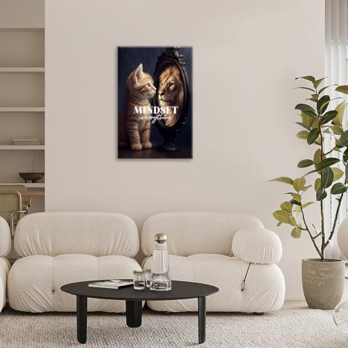 Motivational Lion And Cat Wall Art For Kids Mindset Is Everything Nursery Canvas Wall Decor Inspirational Pictures Paintings Prints Artwork Framed Decorations For Children's Room Bathroom Bedroom Living Room Office Gifts 16" x 24" - color: Cat And Lion, s