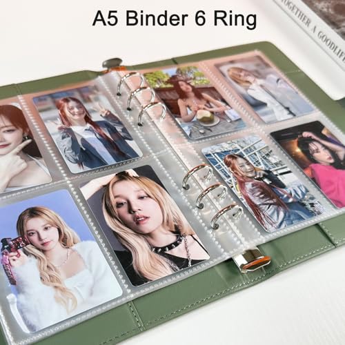A5 Kpop Photocard Binder, 6 Ring Binder Collector’s Album with 240 Card Slots, PU Leather Cover for Organizing K-Pop, Trading Cards, Game Cards & Memorabilia (Olive Green) - color: Olive Green