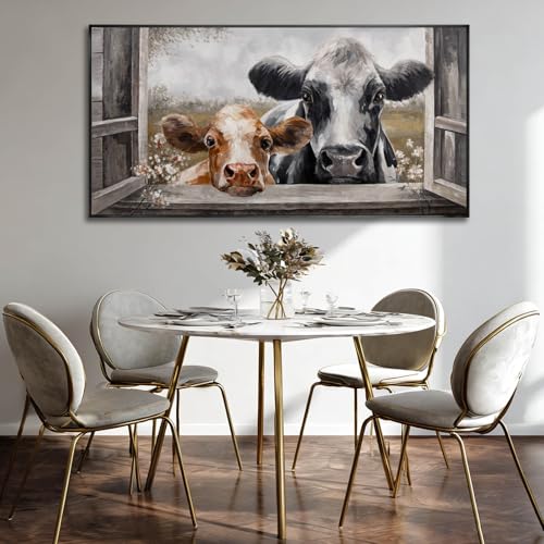 Highland Cow Decor Rustic Farmhouse Wall Art Western Home Decor Cow Pictures Painting Black Brown Cute Animal Canvas Posters Prints for Living Room Bedroom Home Decor 24"x48" - color: SOUGUAN-DWN60120, size: 48"L x 24"W