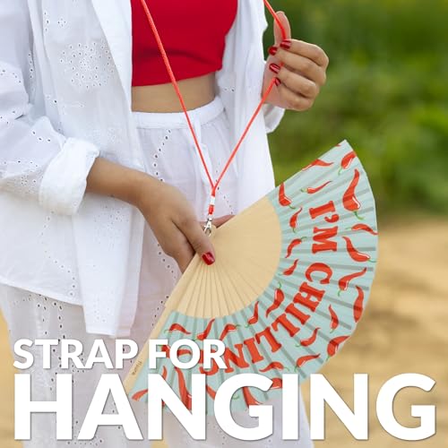 Fisura – Original Folding Fan I´m chilling, Wooden Hand Fans for Women foldable - Mint Design for Raves, Festivals, Weedings - Hanger included, Size: 16.7 x 9 inches - color: I'm Chilling, Mint