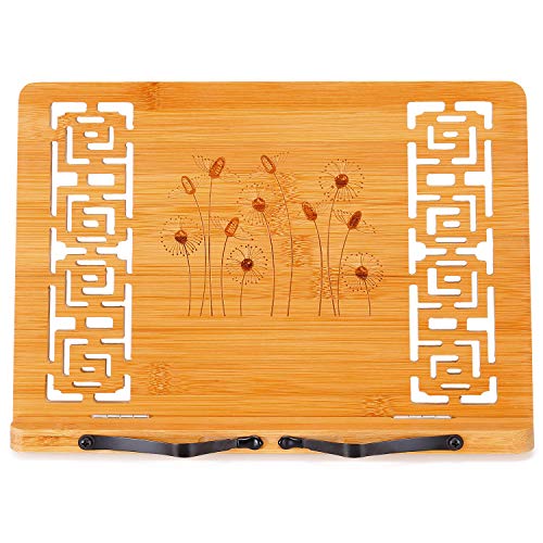 MEGREZ Foldable Bamboo Book Stand Adjustable Cookbook Reading Holder - color: Dandelion