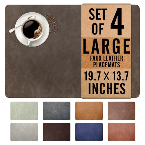 UnivoColors Washed Cowhide Pattern Faux Leather Big Size Placemats Set of 4, Waterproof Easy to Clean Anti-Slip PU Table Mats for Party Decoration19.7″×13.6″,Black Brown Retro Cowhide Pattern - color: Black Brown