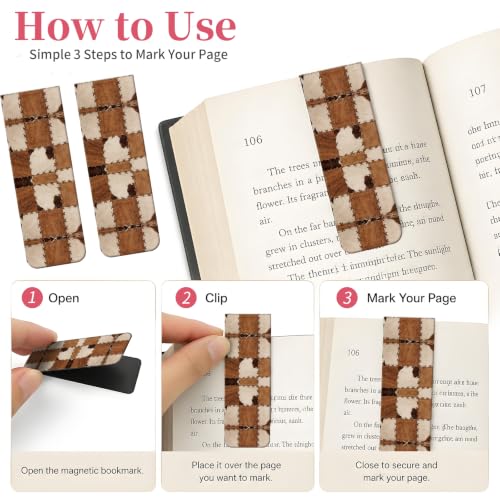 5 Pieces Magnetic Bookmarks, Cute Magnet Bookmark Clips, Colorful Page Markers for Books, Reading Supplies for Book Lovers, Women and Men Retro Cow Print Plaid - color: Retro Cow Print Plaid