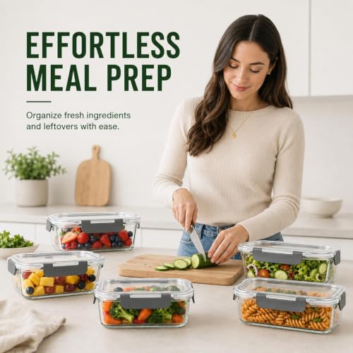 10 Piece Glass Food Storage Containers with Lids, Meal Prep Containers Set - color: Gray Borosilicate glass