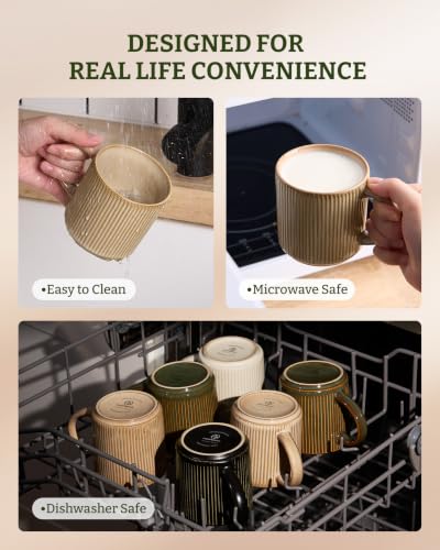 famiware Coffee Mug Set of 4, Star 12 oz Ceramic Mugs Cups Set with Handle - color: Star-Cream, size: 4 Count (Pack of 1)
