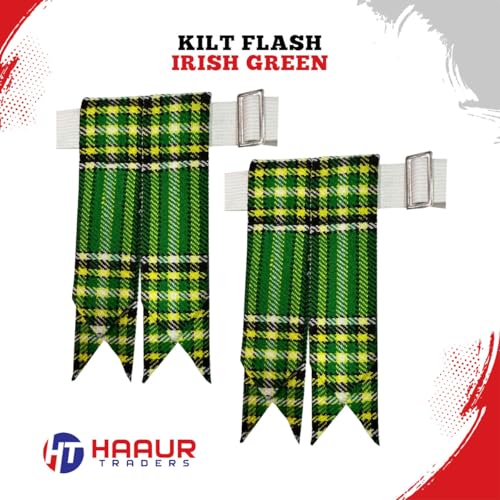 Men's Men's Tartans Kilt Flashes with Heavy Buckle Elastic Adjusters Fit - color: Irish Green