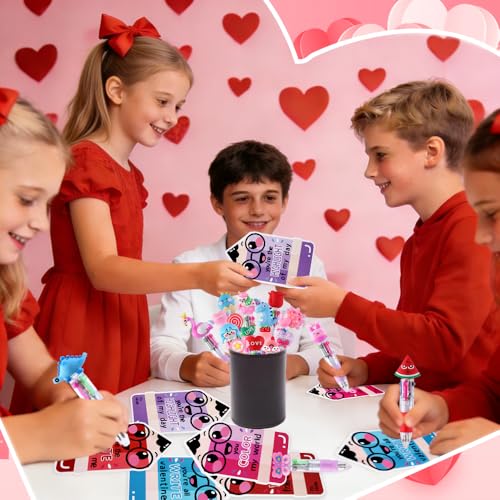 30 Pack Valentines Fun Pens with Cards Cute Multicolor 4-in-1 Gift Pens - style: Valentines Cards-30pcs