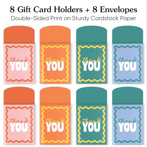 Big Dot of Happiness Assorted Wavy Colorful Thank You Gift Card Holders with Envelopes, Cash Money Holders and Gift Card Sleeves, Retro Stationery Nifty Gifty Pack - Set of 8 - color: Assorted