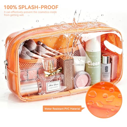 WLLWOO 2pcs Clear Makeup Bag Mini Cosmetic Pouch Travel Toiletry Organizer - color: 2pcs-Orange
