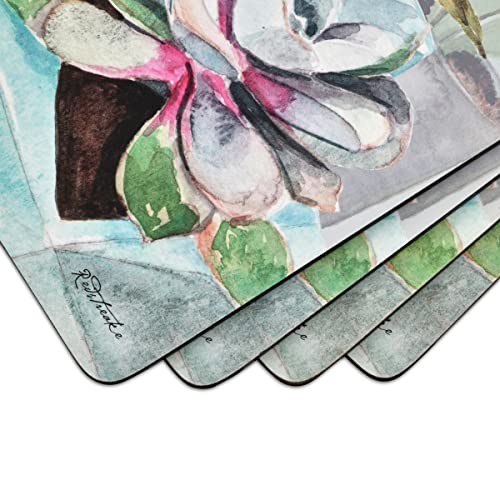Pimpernel Succulent Placemats, Set of 4 (15.7" x 11.7") – Cork-Backed Rectangles with Modern Green Botanical Design, Heat & Stain Resistant Lacquer Finish, Dining Mats & Surface Protectors - size: 15.7" x 11.7" Rectangular, style: Succulents