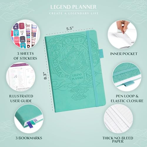 Legend Planner Undated, Weekly & Daily Goal Journal, A5 Aquamarine - color: Aquamarine (Undated), size: A5 (5.5'' x 8.3'')