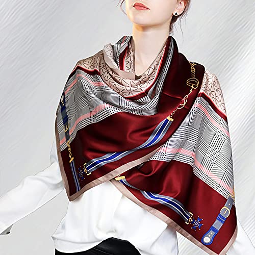 ANDANTINO 100% Silk Long Scarf-Women Large Oblong Shawls with Gift Packed - color: Chains-red