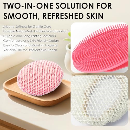 Hygienic Body Cleansing Scrubber with Exfoliating Net Sponge Case,Pack of 2 - color: (Set4) Black+pinkset
