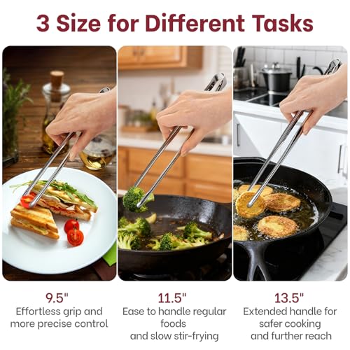 Precise Serrated Non-Slip Tips Cooking Tongs (9.5" & 11.5" & 13.5") - size: 9.5"+11.5"+13.5"