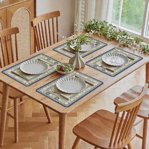 Vinyl Placemats Set of 6-12x17 Inch - Heat Resistant Washable Place Mats Waterproof Non-Slip Wipeable Table Mats for Dining Table Decor, Indoor/Outdoor Plastic Mat - color: Boho