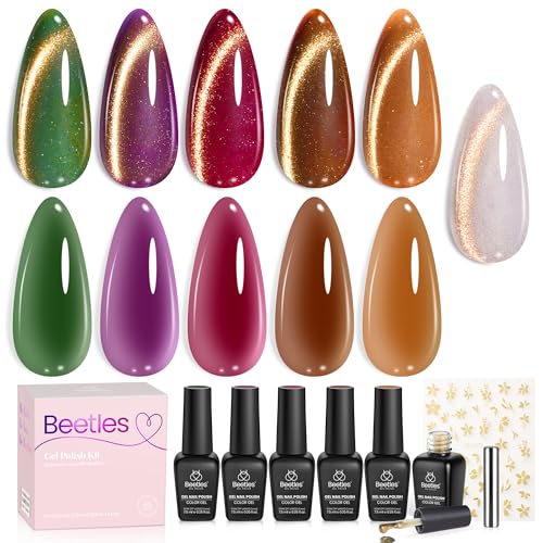 Beetles Gilded Lull Cat Eye Gel Nail Polish Set, 6 Colors Jelly Cat Eye Kit - color: A - Sheer & Cat Eye | Gilded Lull