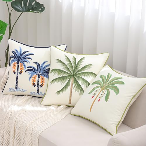 Embroidered Throw Pillow Covers 18x18 Pack of 2 Sage Green Palm Tree - color: Sage Green Palm Tree