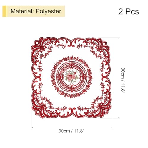 uxcell 2Pack Retro Lace Placemat 12x12-in Square Embroidered Table Place Mats French Crochet Doilies Coasters Cup Mat for Home Wedding, Wine Red - color: Wine Red