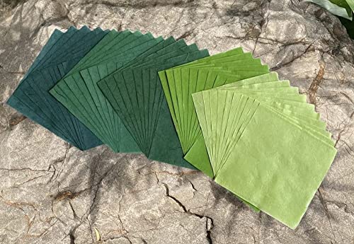 Natural Fiber Mulberry Paper Sheets 6 x 6 Inches, 50 PCS Handmade Craft Paper for Origami, Scrapbooking, Card Making, DIY Decoration, Mixed Media Art (Green Tone, 6x6 Inch) - color: Green Tone, size: 6 x 6 inches