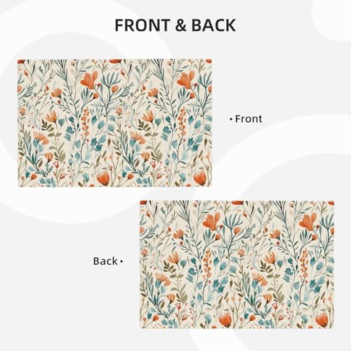 Vintage Boho Teal Orange Floral Placemats Set of 4 12x18 Inch - color: Teal Orange, size: Set of 4