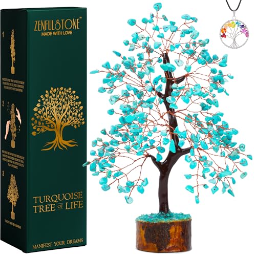 Turquoise Tree for Living Space - Well-Being Home & Office Décor | Handmade Bonsai for Protection, Healing & Communication as Symbol of Truth for Mom & Dad - color: Turquoise Copper Wire