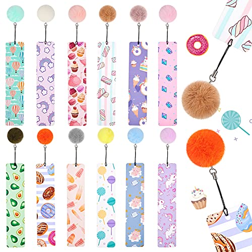 Outus 12 Pcs Cute Bookmarks for Kids with Pom Pom, Girls Page Markers Gift - style: Cute