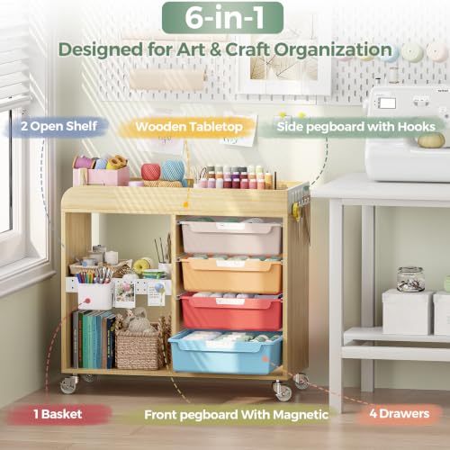 SYKIARIOL Craft Organizers and Art Supply Storage Art Cart, Classic Macaron - color: Classic Macaron