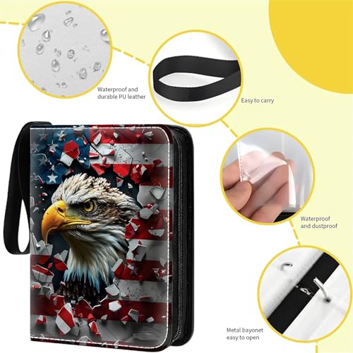 Card Binder 400 Pockets, 50 Sleeves Large Binder Trading Cards Holder 4 Pocket, Storage Organizer, Album Folder Case Protector Collector Gift Retro American Flag Bald Eagle 250 - color: Retro American Flag Bald Eagle 250, size: 4 Pocket