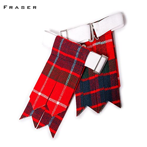 Kilt Flashes for Men with Heavy Buckle Adjusters, Plain & Tartan Kilt Sock Flashes. - color: Fraser