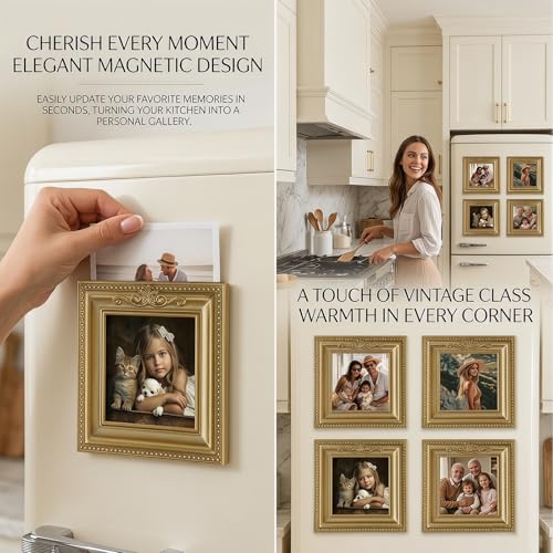 Vintage Gold Mini Picture Frames, 2 Pack Fridge Photo Holder Magnets - color: Golden D