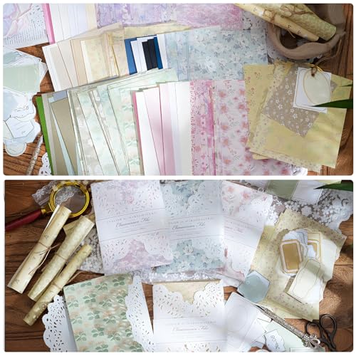 500 Sheet Multiple materials Scrapbook Paper Set, 5 Packs Decorative Paper，for Letter Writing，Scrapbook paper，Junk Journal Supplies，DIY Collage，Card Making Supplies，Collage Background - color: K