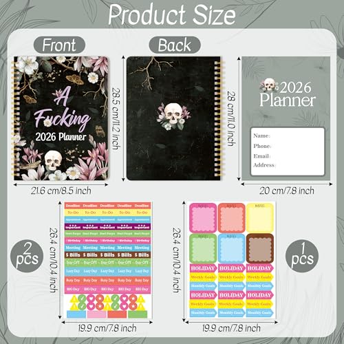 Xqumoi 2026 A4 Planner - A Fucking 2026 Weekly and Monthly Planner Dark Romance Writing Notebooks, Jan. 2026 - Dec. 2026, Hardcover Calendar with Tabs Stickers Back Pocket Twin-Wire Binding - color: Purple and Black 2026, size: A4