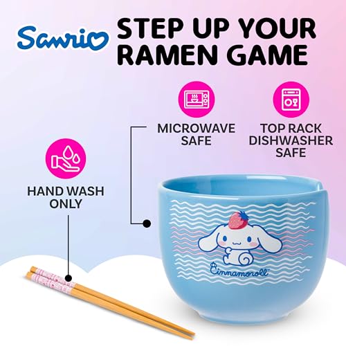 Silver Buffalo Sanrio Hello Kitty, Ramen Bowl with Chopsticks, 20oz - color: Cinnamoroll Strawberry, size: 20 Ounces (No Spoon)
