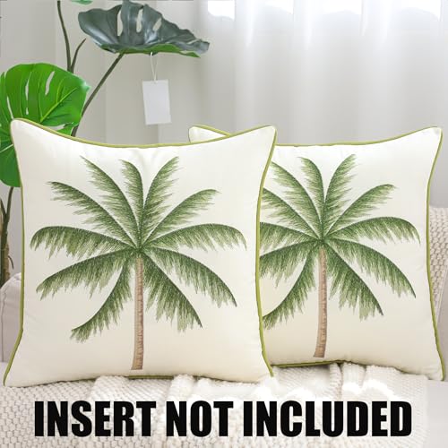 18x18 Palm Tree Embroidered Throw Pillow Covers Pack of 2 Green - color: Green Tropical Palm Tree
